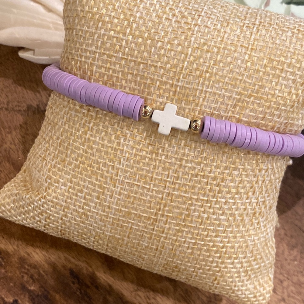 Purple & White Heishi Clay Beaded Bracelet